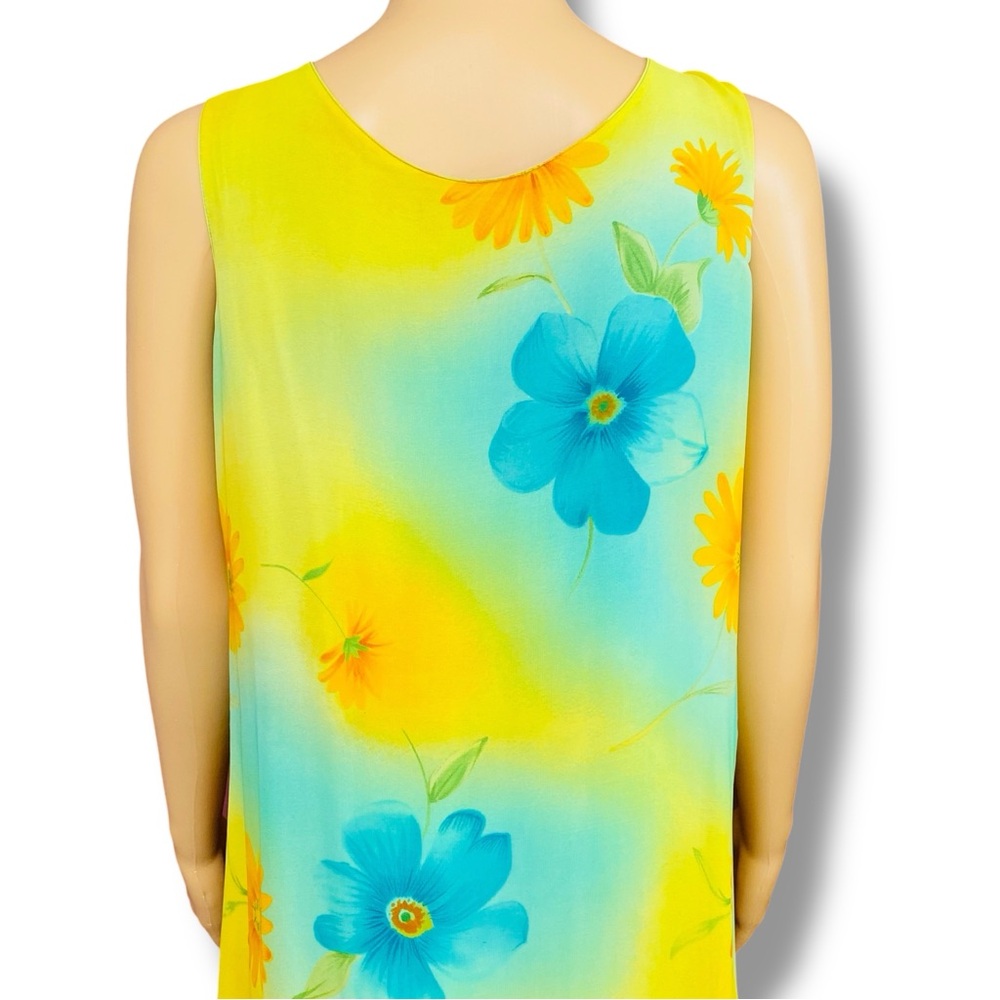 Sleeveless Yellow & Aqua Floral Maxi Dress with Scarf - Picture 5 of 13